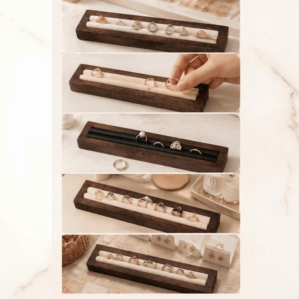 Wood Ring Holder Soft Lining Ring Storage Rack Jewelry Organizer Tray Jewelry Shop