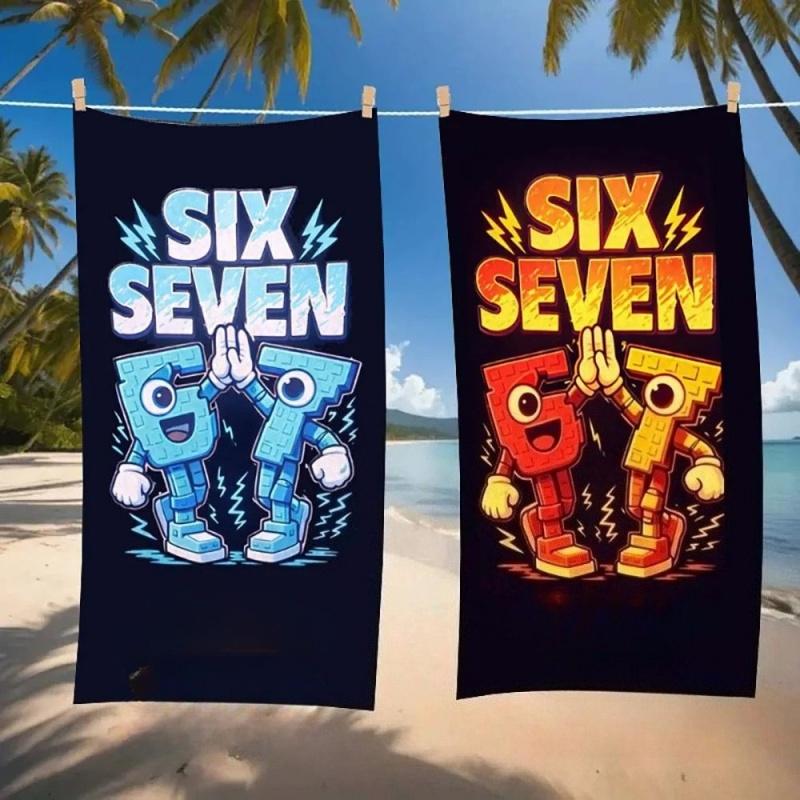 Cartoon Six Seven Number Character Print Beach Towel Microfiber Quick Dry Boys Sports Pool Bath Towel