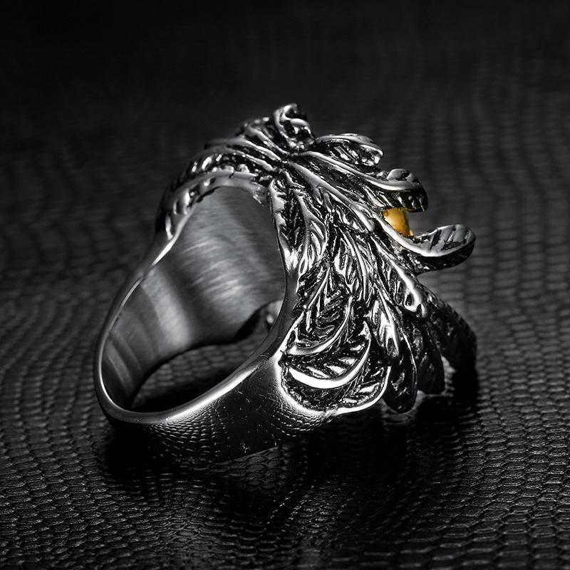 S925 Silver Ring, Travel Domineering Retro Ring, Men's Skull and Wings Ring, Gold Motorcycle Men's Ring