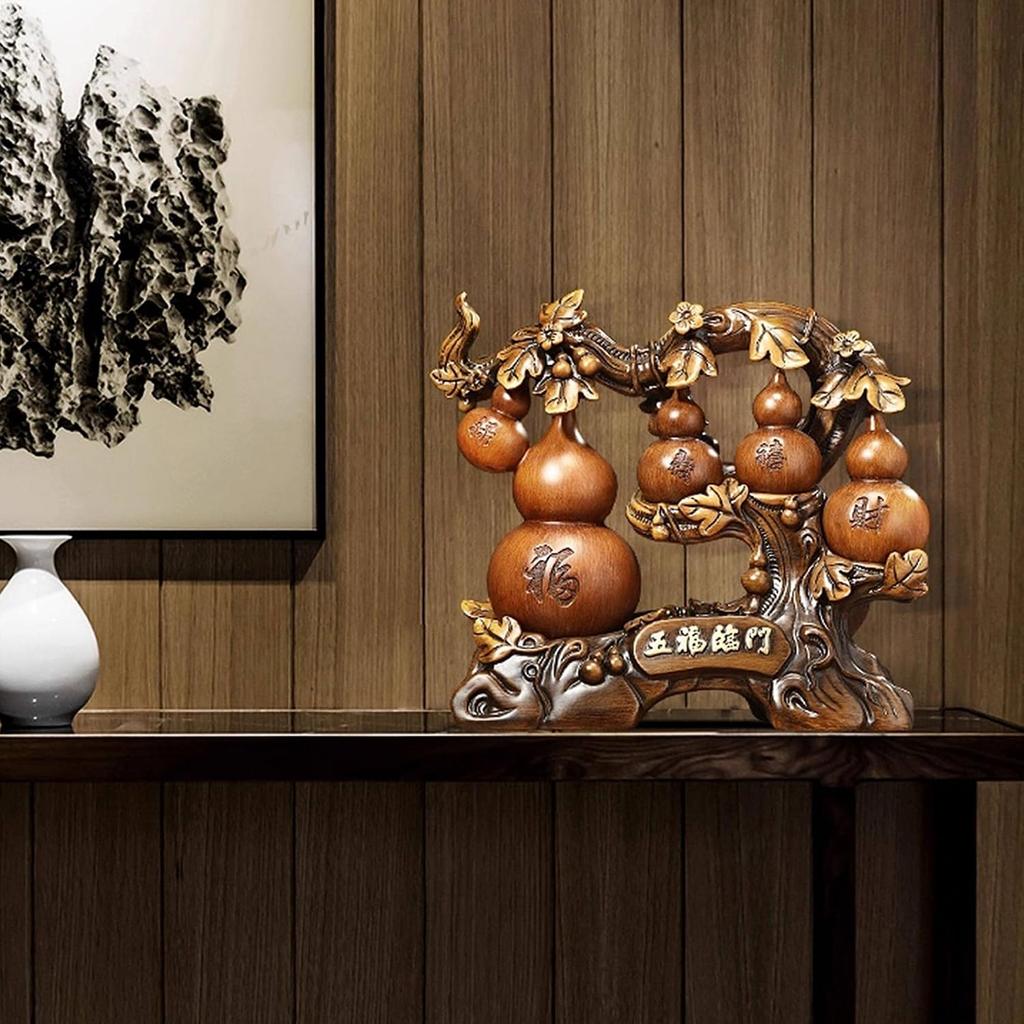 Aris & Juno Five Blessings Gourd Statue, Resin Feng Shui Figurine for Wealth & Prosperity, Home Office Decor, Housewarming Gift