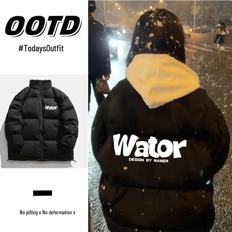 Unisex Autumn/Winter Thickened Cotton Padded Jacket with Letter Print