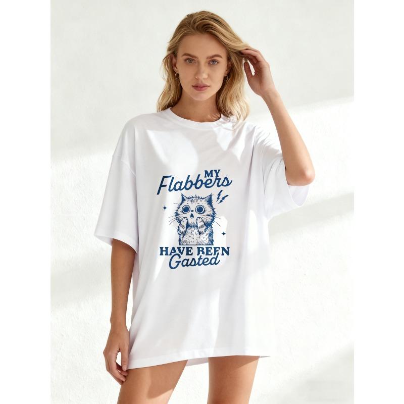 Oversized T Shirt Black My Flabbers Have Refn Gasted Cat Graphic Print Casual Wear For Women Summer Outfit Streetwear Fashion Top