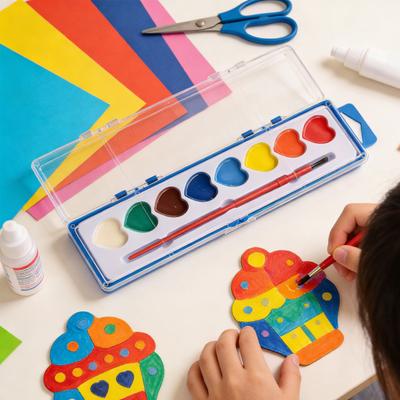 8 Colors Heart Watercolor Paint Set Washable Water Color Paint with Brush Valentine's Day Gifts for Art Activities Painting Party Craft Accessories