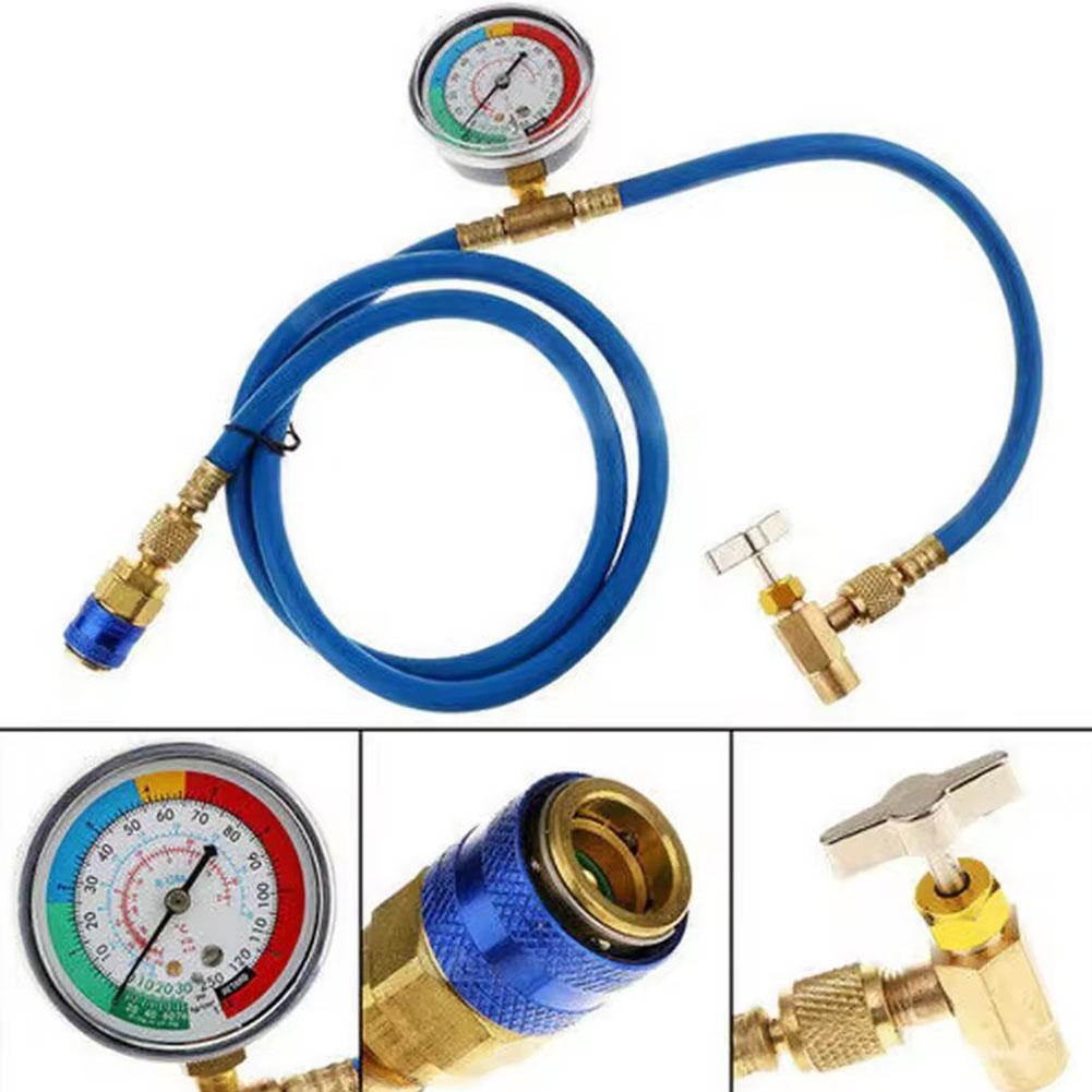 R134A Recharge Measuring Hose Can Tap Gauge Refrigerant Charging Pipe Gauge Measuring Kit Copper Auto Car Accessories