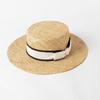 Spring and summer new fashion two-color webbing bow treasure grass wide brim flat top hat outdoor shopping sun protection straw hat