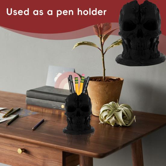 Skull Pen Holder Small Plastic Skull Makeup Brush Organizer Gothic