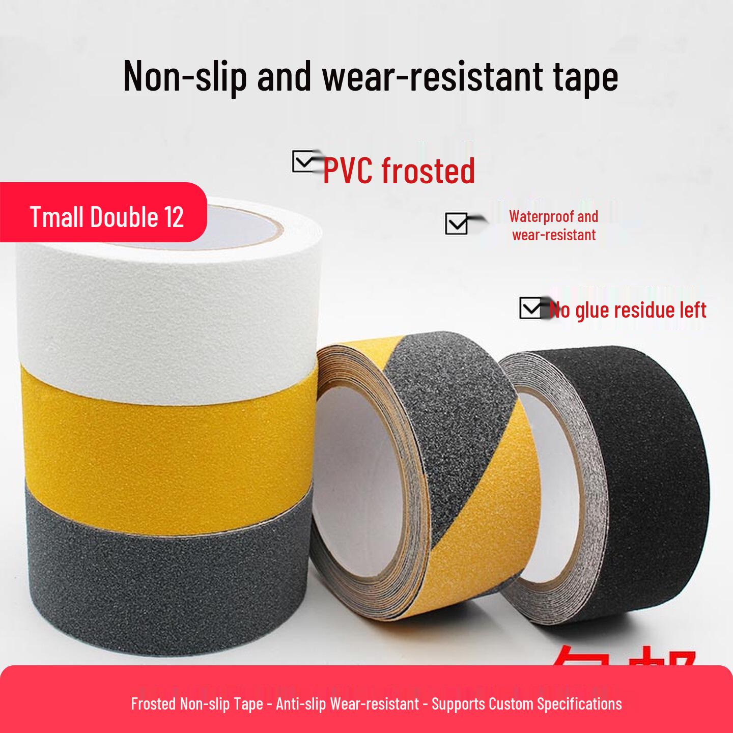 High-Adhesion Black & Yellow Anti-Slip Warning Tape for Stairs and Floors Black 5cm*5m