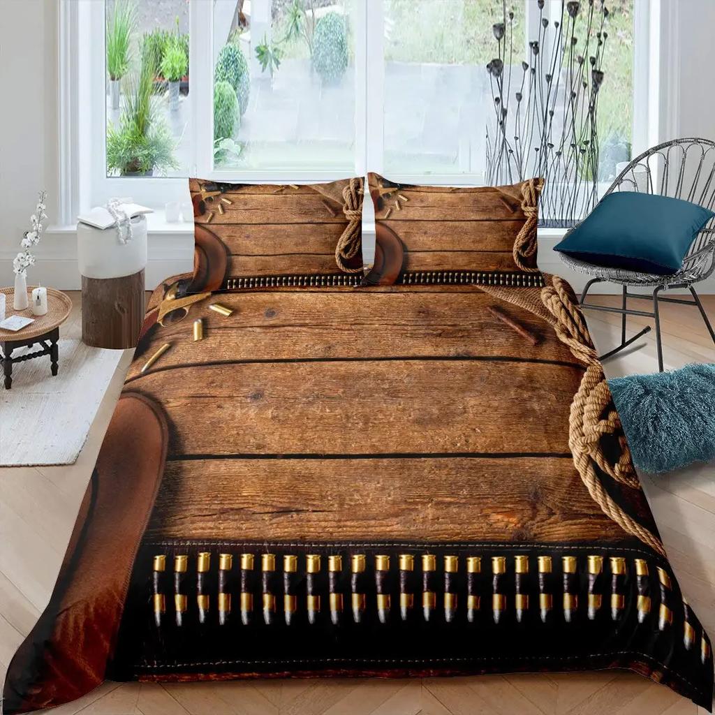 Western Cowboy Duvet Cover Set Vintage Farmhouse Bedding Set For Kids Boys Teens Queen Size Soft 2/3Pcs Polyester Quilt Cover