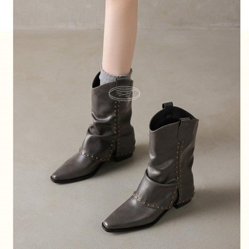 New Style Luxury Women's Cowgirl Boots Fashion Slip on Ladies Elegant Square Heel Long Pipe Boots Shoes Retro Zapatos Mujer