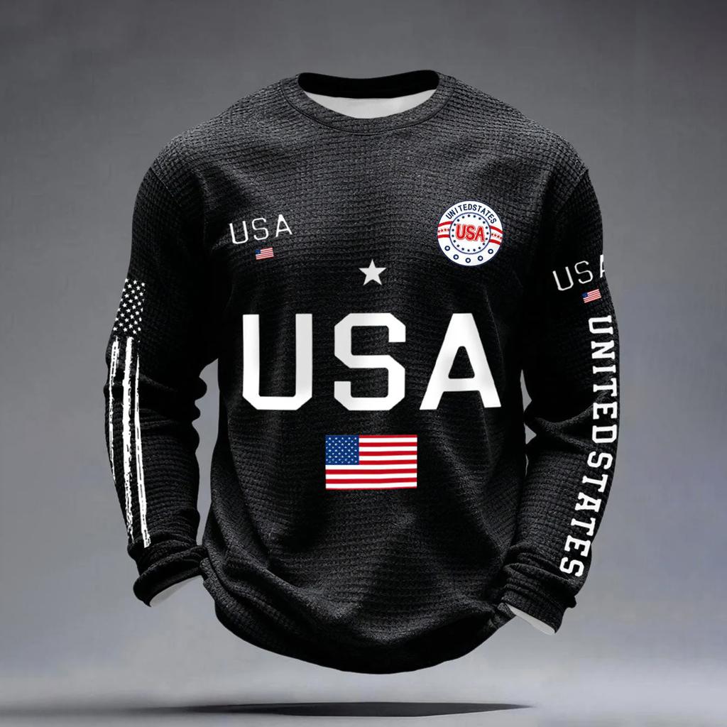 Sudadera Casual de Manga Larga con Estampado de Letras para Hombre Aniversario USA