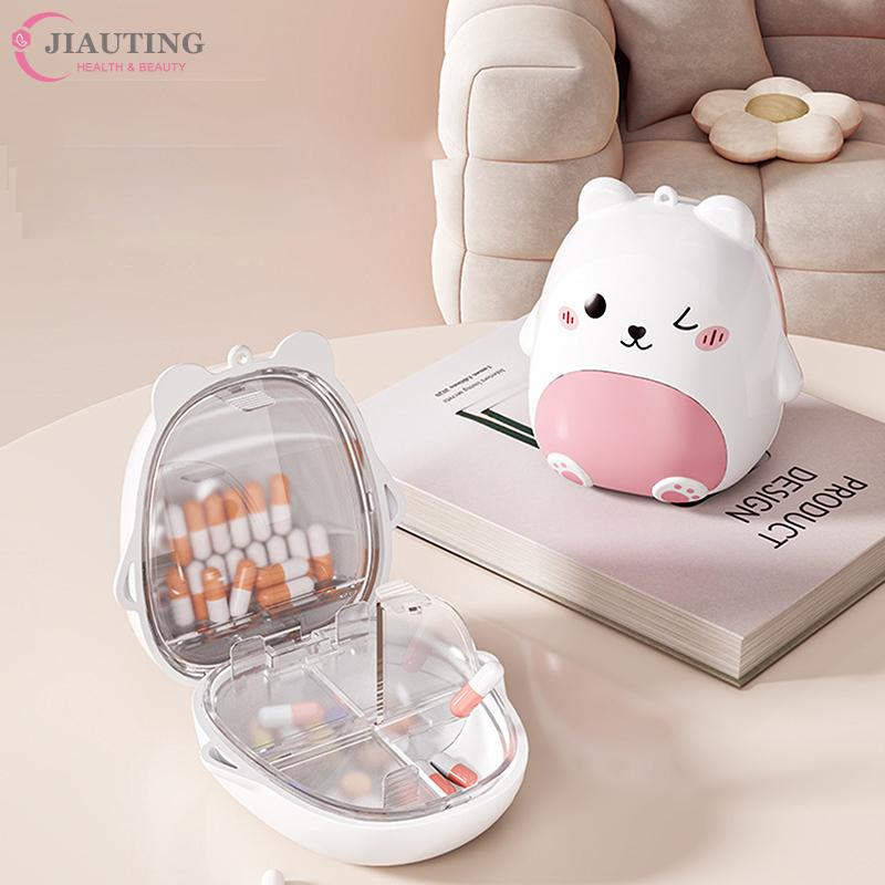 Cute Cartoon Small Bear Portable Double-layer Compartment Going Out Packed Separately Medicine Storage Plastic Pill Box Fashion