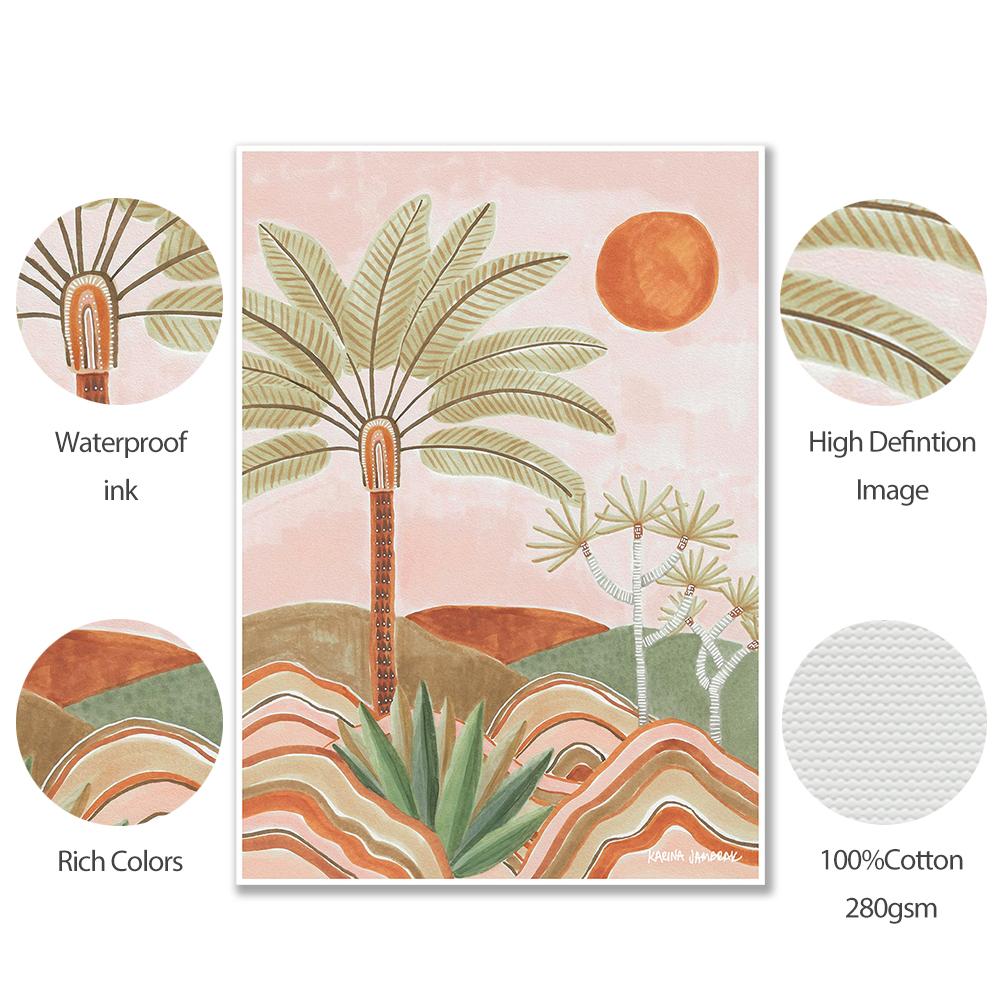 Sun Drenched Bangalow Palm Minimalist Elegant Art Canvas Painting Dusk Pastel Countryside Plains Poster Print Room Home Decor