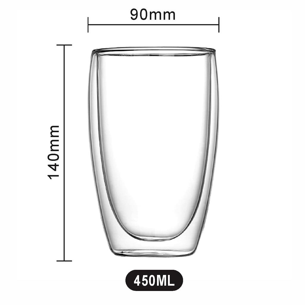 SCJHMY Double-Walled Glasses, Double-Layered, Heat-Resistant Cups, Insulated for Hot or Cold Drinks, Tumblers with Handles, Set of 2 (450ml)