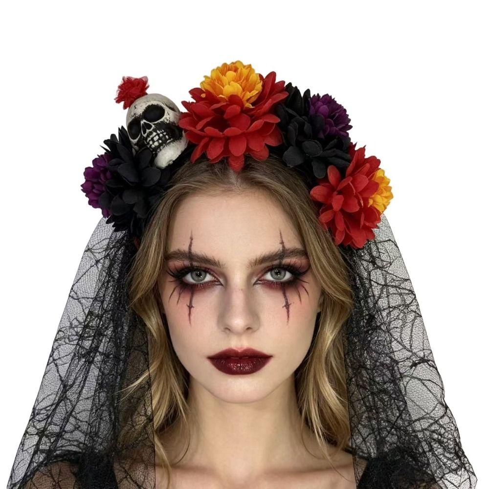 Floral Halloween Skull Hair Hoop Artificial Flower Festive Costume Headwear Cosplay Events