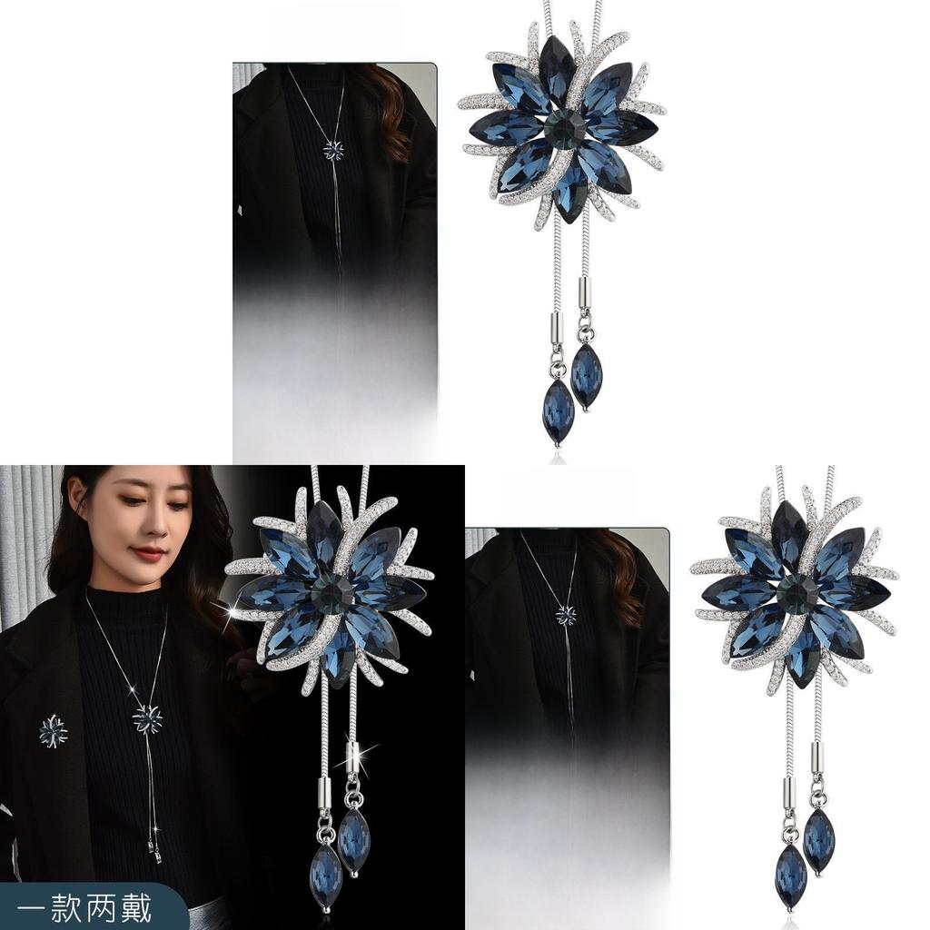 Flower Pendant Long Necklace With Silver Alloy Chain For Winter Fashion Women