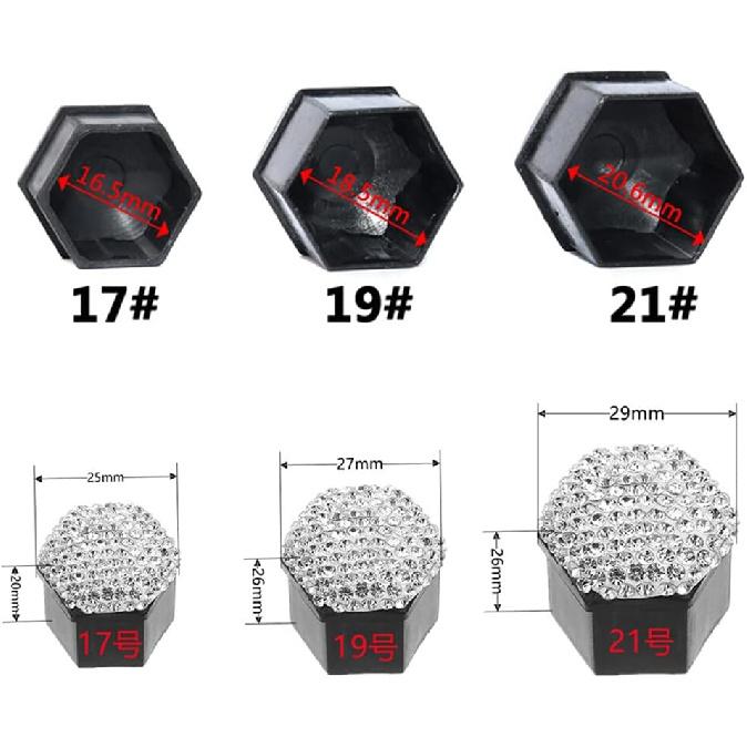 20Pcs Bling Car Wheel Nut Covers, Diamond Wheel Lug Nut Covers Hub Screw Cap Hexagonal Tire Nut Covers Protector with Removal Tool, Car Wheel