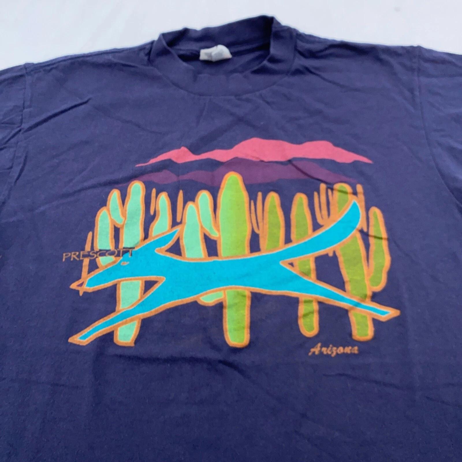 

vintage 90s PRESCOTT ARIZONA DESERT T-Shirt LARGE southwestern art wolf coyote 3XL