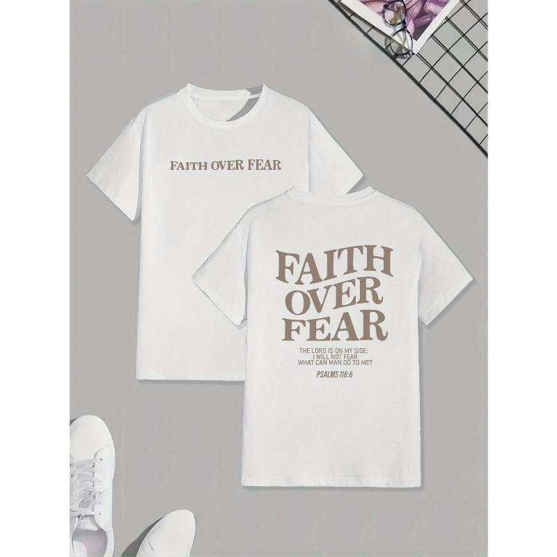 European Sizes "Faith Over Fear" T-Shirt - Men's Casual Short Sleeve Tee with Geometric Pattern