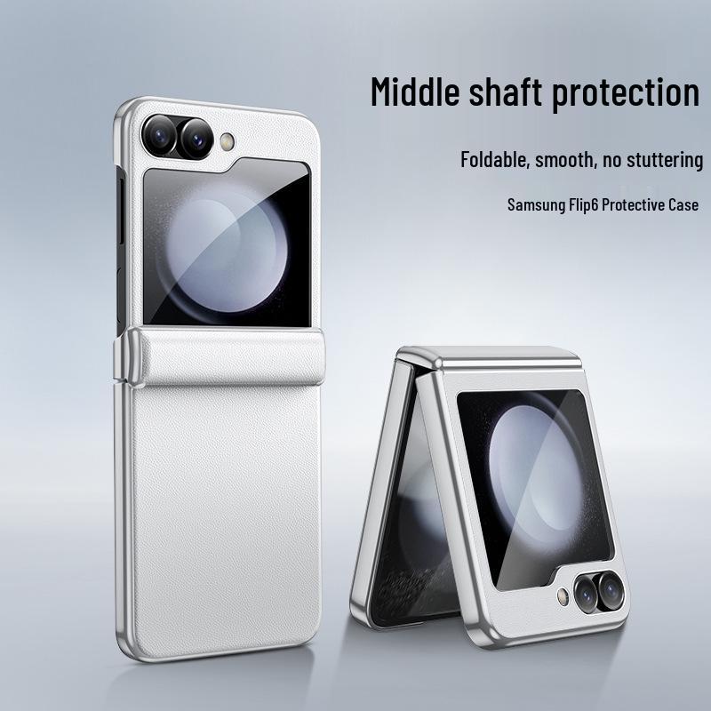 Samsung Z Flip 6 Leather Protective Case with Middle Axis Hinge
