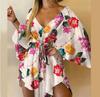 Summer Women's Sexy V-Neck Irregular Bat Sleeve Tie Dress