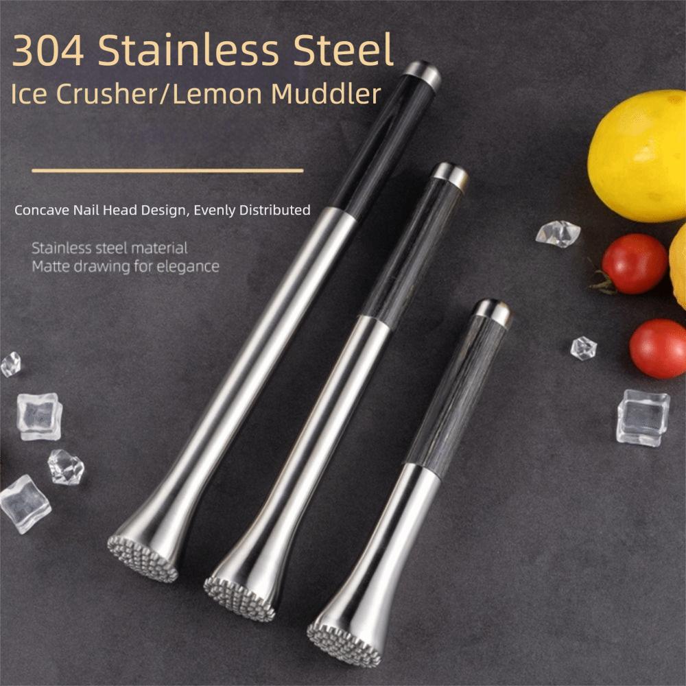 304 Stainless Steel Ice Crusher Anti-Slip Wood Handle Ice Crushing Hammer Lemon Squeezer Bar Tool