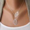 Leaf Necklace For Women, Double Leaf Design Collarbone Chain, Fashionable Necklace Jewelry Accessories