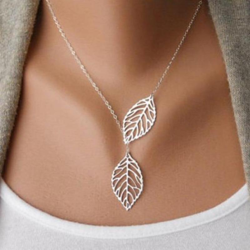 Leaf Necklace For Women, Double Leaf Design Collarbone Chain, Fashionable Necklace Jewelry Accessories