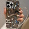 Silver Electroplated Wave Pattern iPhone 17 Pro Max Case Chain