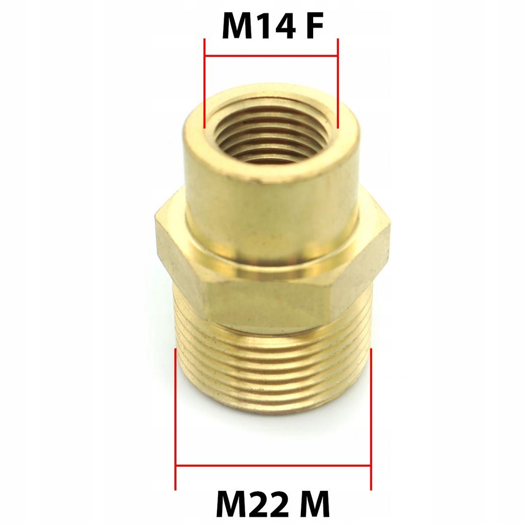 Rosfix Adapter Redukcja M22 M na M14 F – Mosiężny | Do Pistoletu Węża Myjki Ciśnieniowej | Gwint M22/M14