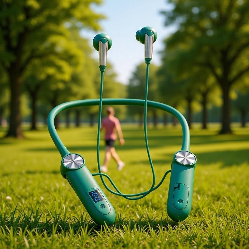 Neck-Hanging Bluetooth Headphones with Long Standby, Dual-Ear, In-Ear Sports Design, and Digital Display.