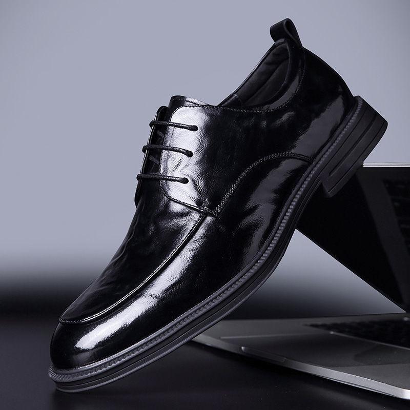 2025 heightening men's business leather shoes men's shoes leather breathable British style derby shoes men's casual business wedding shoes