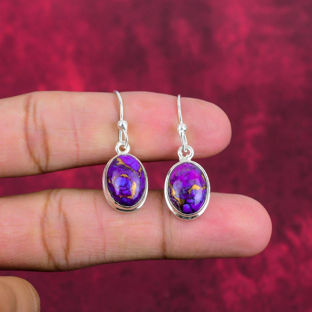 Purple Copper Turquoise Earrings, 925 Solid Sterling Silver Jewelry, Gemstone Earrings, Gift For Her Handmade Dainty Jewelry