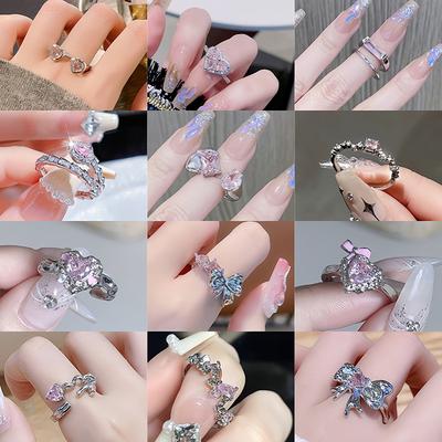 Pink Zircon Sweet Cool Wind Series Open Ring Simple Fashion Light Luxury High Sense Personalized Ring Female Tide