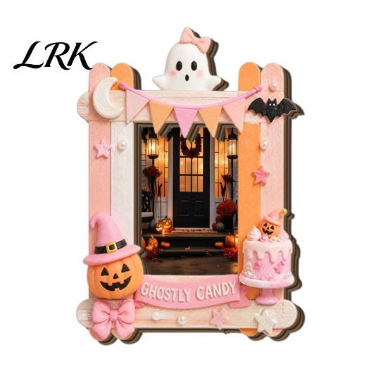 Magnetic Picture Holder Halloween Photo Frame Refrigerator Magnet, Ghost Pumpkin Decorative Holder, Wooden for Holiday Party Kitchen Display