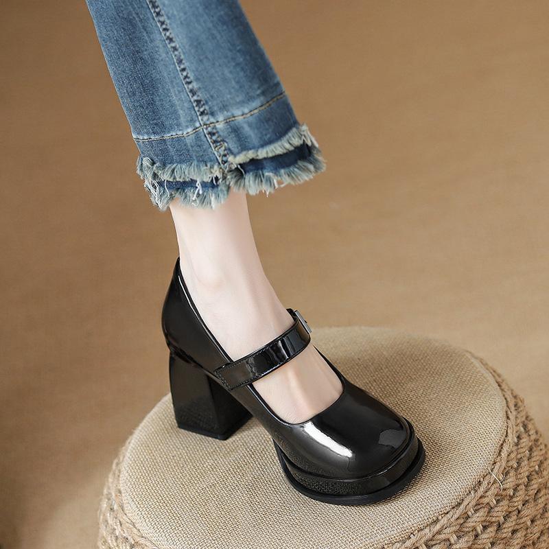 New high heels women's word with Mary Jane shoes waterproof table height increase small thick heel single shoes