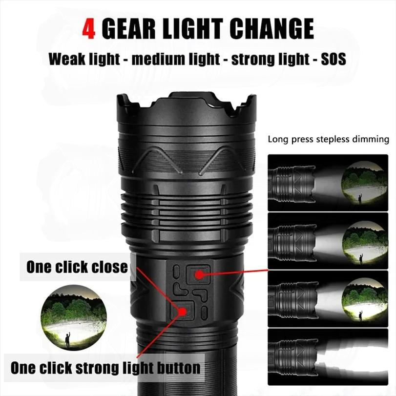 Powerful Flashlight LEDs 1000000LMs Super Bright Rechargeable Portable Ultra Power Torch Lamps Outdoor Emergency Camping Lantern