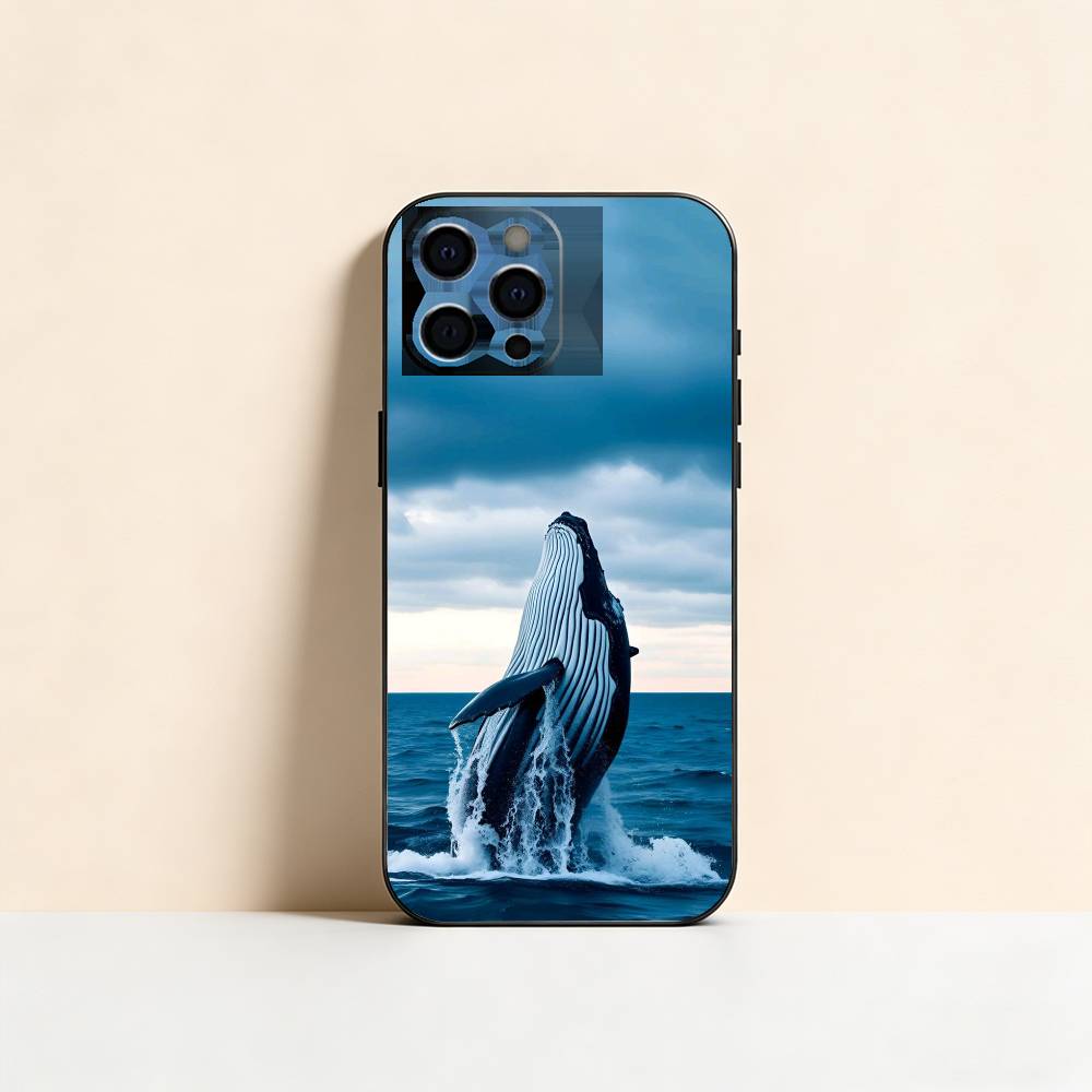 Ocean Blue Whale Phone Case For iPhone 17,16,15,14,13,12,11 Plus,Pro Max,XS,Soft Silicone Black Cover
