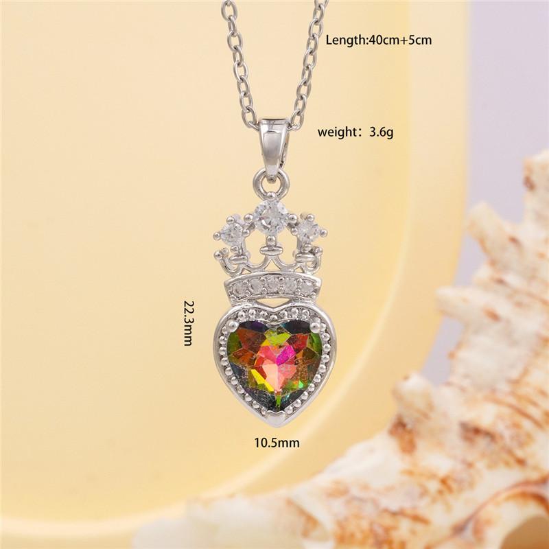 High Grade Crown Heart Zircon Pendant Necklace Stainless Steel Chains Geometric Choker Jewelry Party Gifts For Women Girls