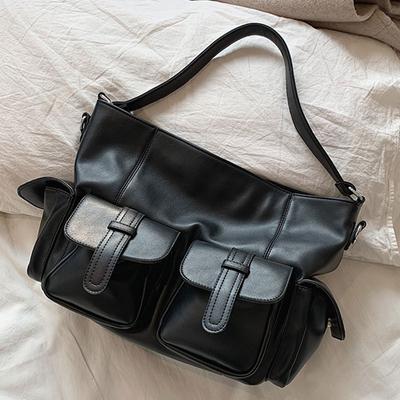Female Stylish Tote Bag Black Hobo Handbag Large Capacity Shoulder Bags Ladies Soft PU Leather Messenger Bags Women Shopper Bag