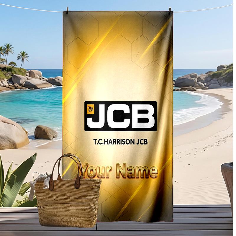 JCB Custom Beach Towel, Print Your Name Text Lightweight Absorbent Towel for Swimming Travel