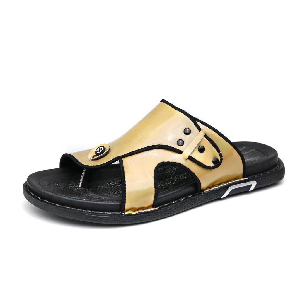 Men Sandals Holiday Men Shoes Shiny Slippers Designer Gold Patent Leather Luxury Summer Slides Mirror Walking Beach Shoe