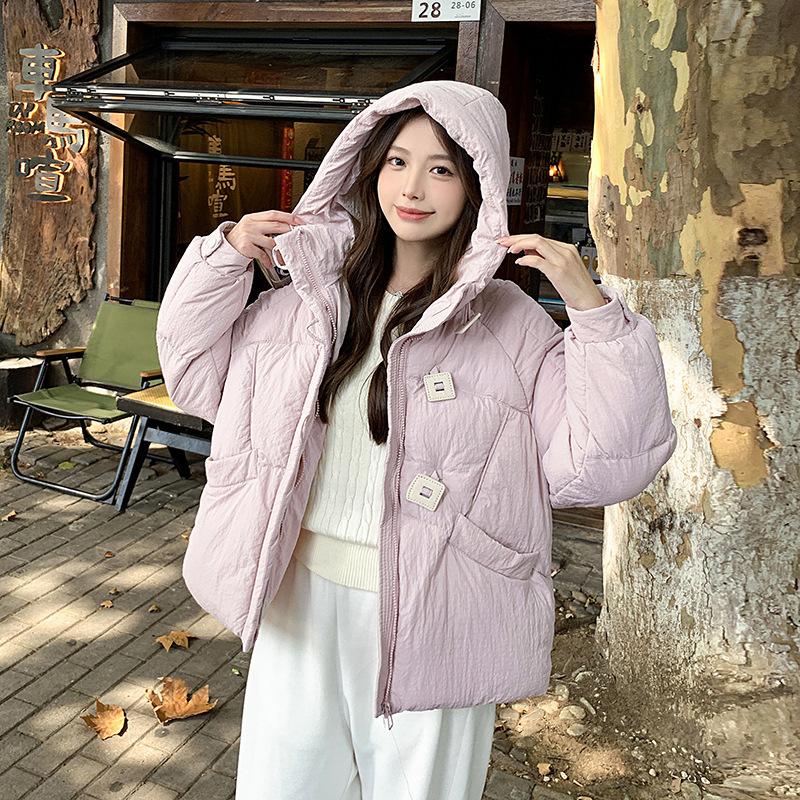 Down and Cotton-padded Clothes with Three Buttons, Square Collar and Hooded Short Bread Clothes, Ladies Thickened Cotton-padded Jacket