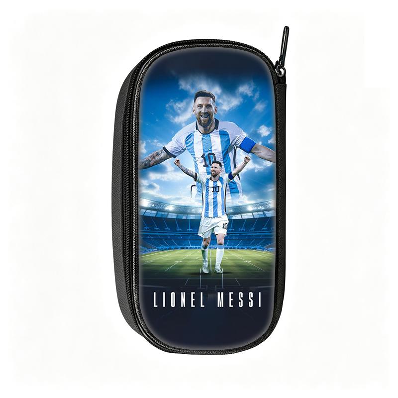 Voetbalster Pennenbakje M-Messi Patroon Leer Potlooddoosje Beste Cadeau make-uptas Student Reis Voetbal Sport Potloodtasje