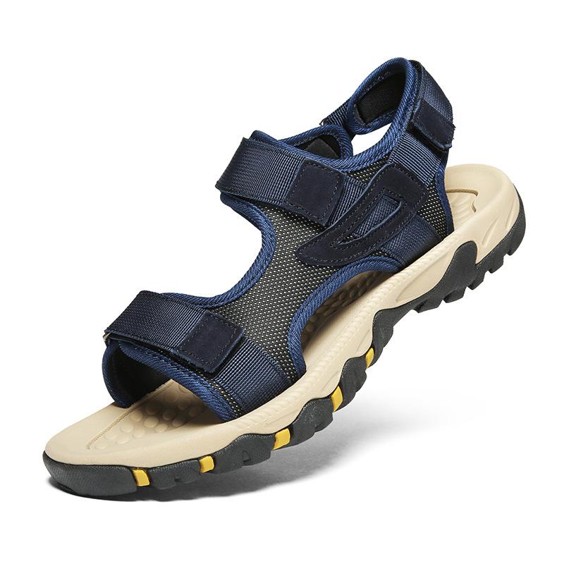 

Summer men s beach shoes foreign trade leisure outdoor Velcro sandals men s large size hand-sewn creek shoes 47 синий