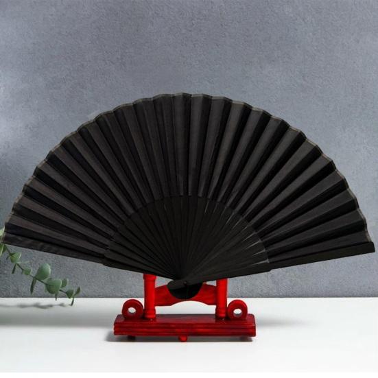Black Folding Fan with Bag Chinese Style Dance Performance Photo Props Portable Summer Bamboo Hand Held Fan Party Supplies Gift