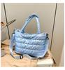 Winter casual lazy wind foreign style portable wide shoulder strap messenger bag women's space cotton embroidery thread large capacity solid color