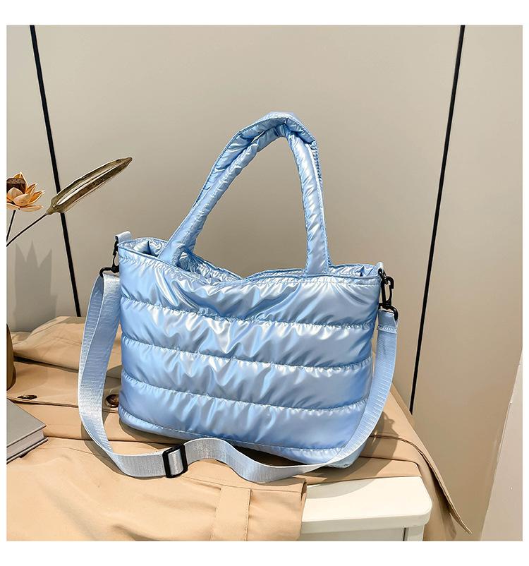 Winter casual lazy wind foreign style portable wide shoulder strap messenger bag women's space cotton embroidery thread large capacity solid color
