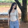 Yellow U-neck Short-sleeved Front Shoulder T-shirt for Women's Summer Pure Desire Wind Tight Body Backless Sexy Versatile Short Medium-sleeved Top