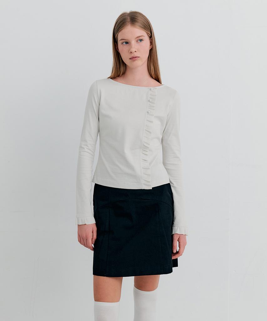 ITOV SEOUL Frill Button T-Shirt Light Beige