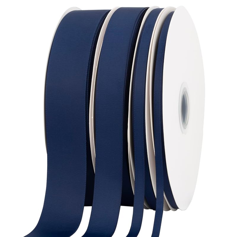 [Tekdeere]Width 9mm Solid Navy Grosgrain Ribbon, Perfect for Gift Wrapping, Sewing, Hair Accessories, Wedding Decorations - 91m/roll